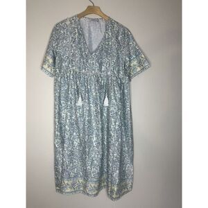 NWT Hawalili Long Sleeve White‎ Blue Maxi Dress Bathing Suit Coverup Women's XL